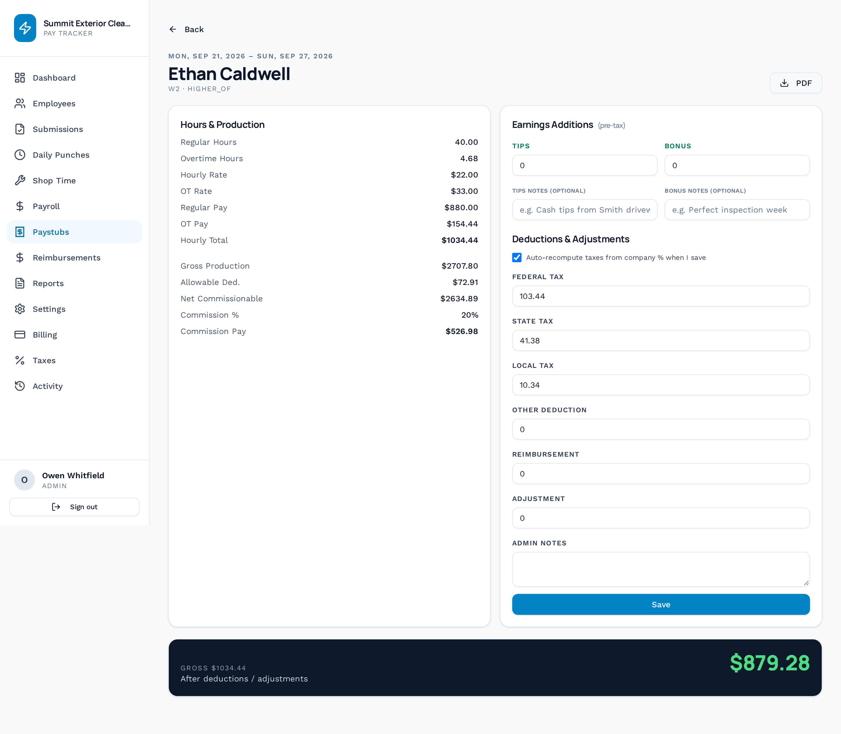 Paystub detail with full breakdown